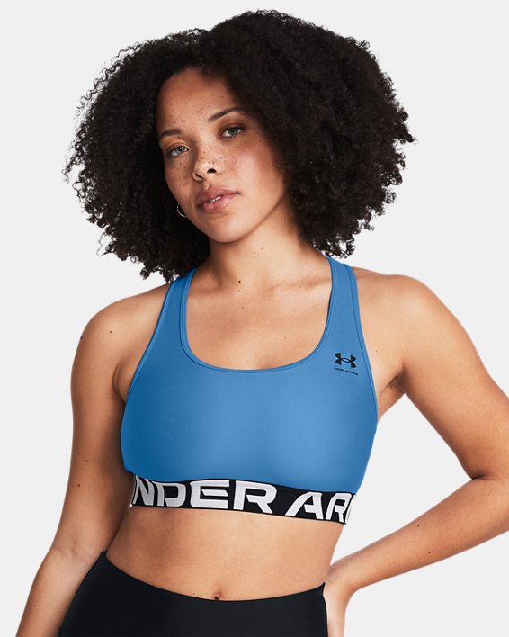 Sujetador deportivo HeatGear® Armour Mid Branded para mujer, Blue, pdpMainDesktop image number 2